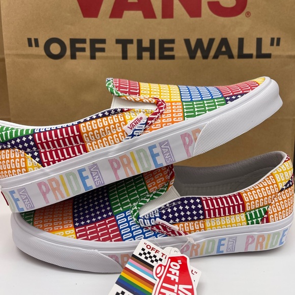 Vans WMNS Shoes - Multicolor Classic Slip-On (Pride) Multi/True White Sneakers - Picture 16 of 16